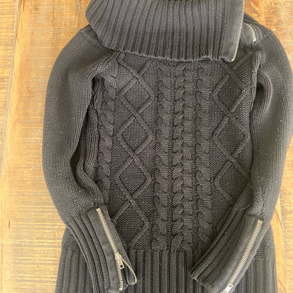 Guess Black Cable Knit Turtleneck Sweater